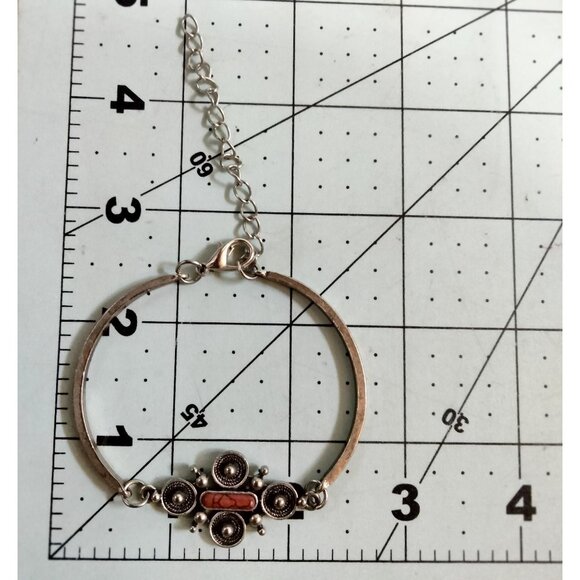 Steampunk Style Bracelet Silver Tone Red Stone Distressed Gothic 6 to 8 inches - Picture 3 of 4